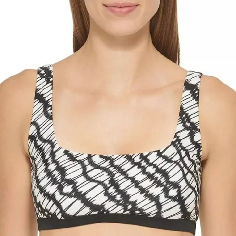 DKNY Printed Square Neck Bikini Swim Top White Black